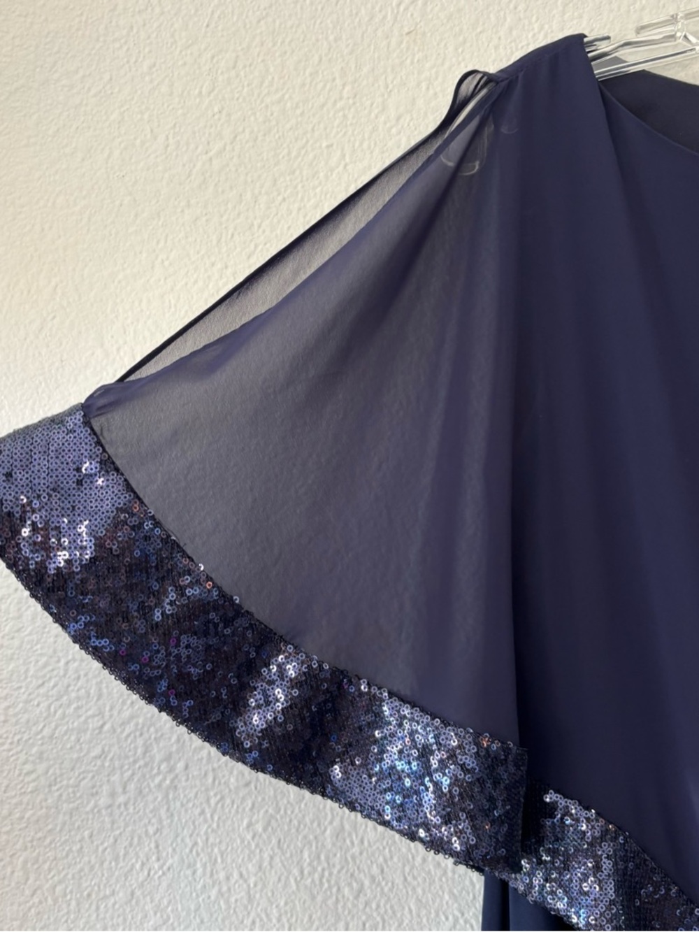 Xscape Chiffon Sequins Capelet Shift Dress Size 10 Navy Formal Party Wedding - Picture 5 of 12